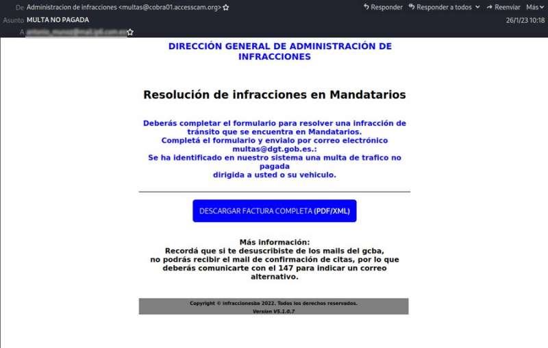 La Policia alerta sobre una estafa que s’estén falsificant mails de la DGT