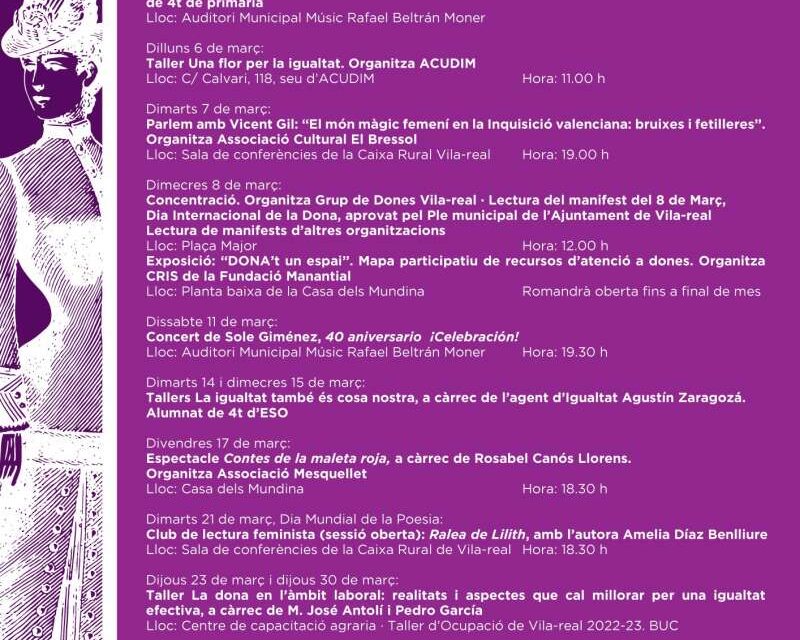 Vila-real alça la veu per la igualtat amb Sole Giménez, xarrades, teatre familiar i una exposició de la Fundació Joan Simón