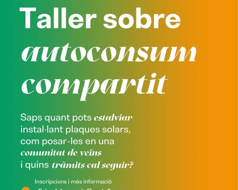L’Oficina de l’Energia de Castelló organitza el 16 de maig un taller obert a la ciutadania sobre autoconsum compartit
