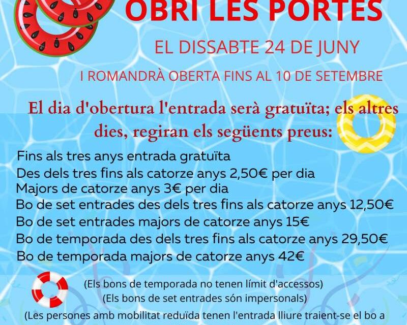 La Piscina Municipal d’Olocau obri les seues portes el pròxim dissabte 24 de juny