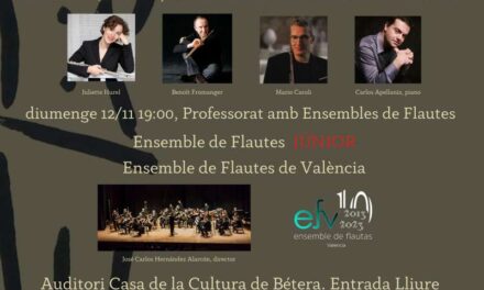 L’auditori de la Casa de la Cultura de Bétera acollirà dos grans concerts en el marc del Congrés Internacional de Flauta￼