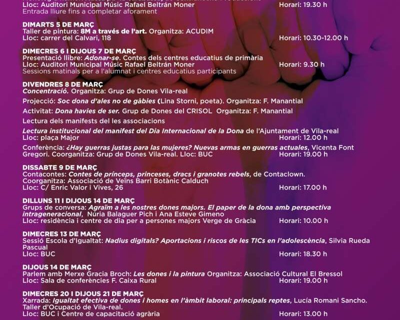 Vila-real commemora el 8M amb activitats per a avançar en la igualtat i els drets de les dones en aliança amb la societat