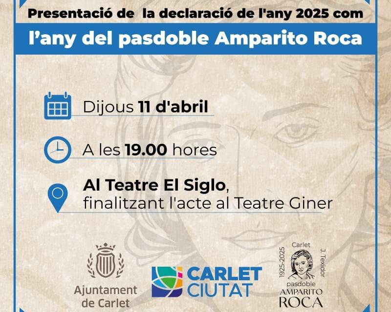 L’Ajuntament de Carlet celebra la presentació de l’Any del Pasdoble Amparito Roca del Mestre Texidor