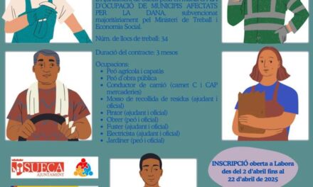 Sueca contractarà 34 persones a través del Pla d’Ocupació Estatal DANA